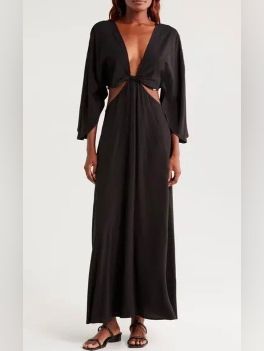 BOAMAR Avalon Cutout with Deep V-Neck Black Maxi Dress